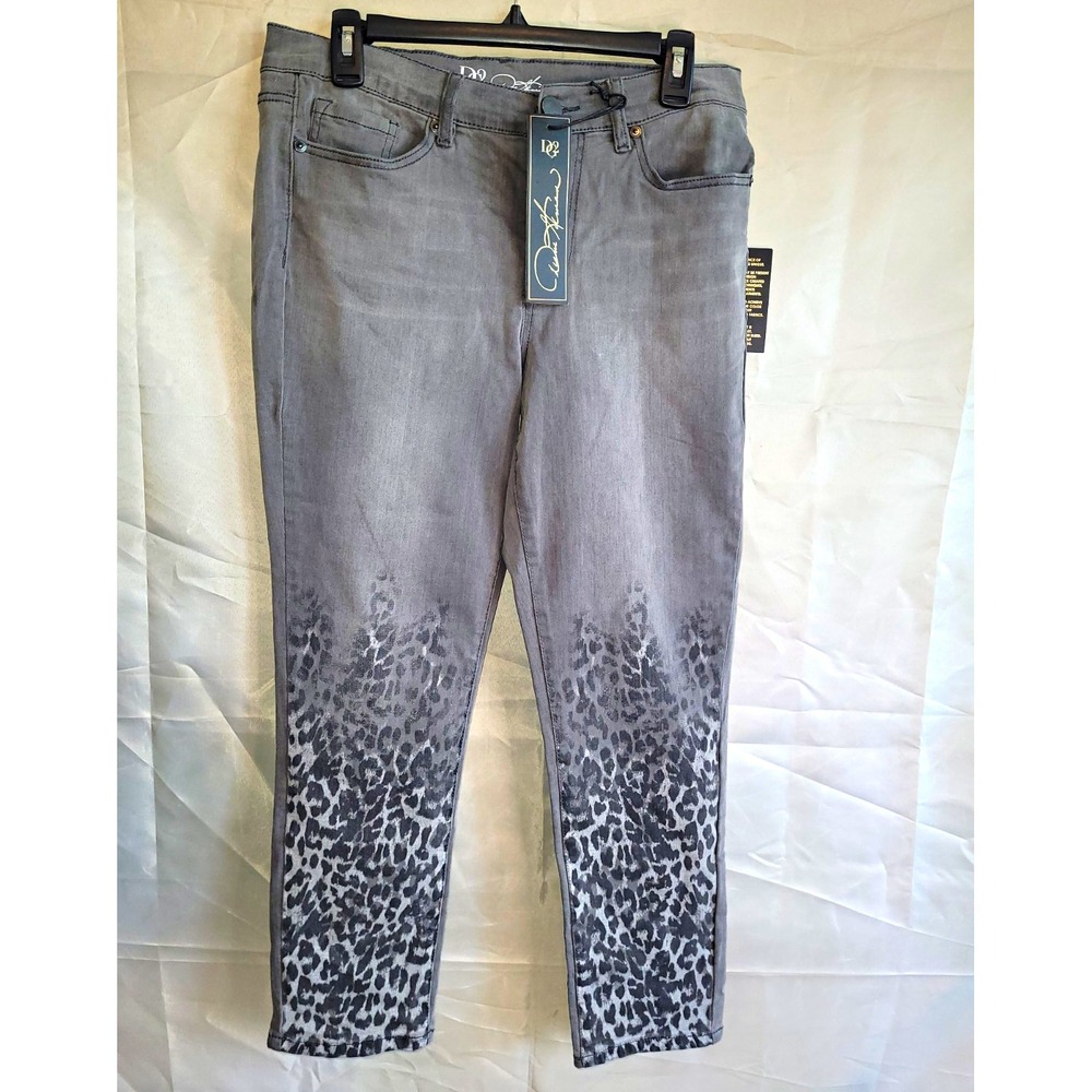 DG2 by Diane Gilman Women's Gray/Black Animal Print Skinny Stretch Jeans 12P